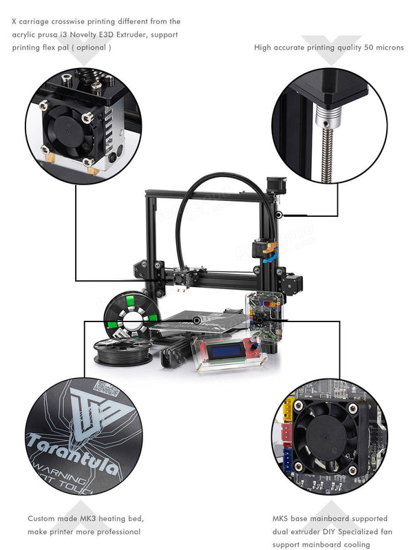 TEVO® Tarantula Prusa I3 DIY 3D Printer Kit With Auto Leveling Sensor 200x280x200mm Large Printing Size 1.75mm 0.4mm Nozzle With 2x 0.25kg Filament - DIYPrinter